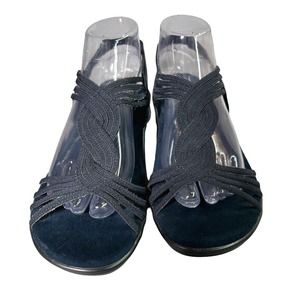 Easy Street Natera Comfort Sandals Women's 7.5WW Wide  Low Wedge Navy